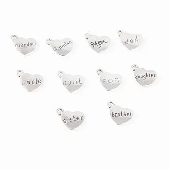 

100pcs Vintage Alloy Heart Family Member Charms Mom Dad Aunt Uncle Grandpa Grandma Son Daughter Brother Sister Charm DIY Jewelry