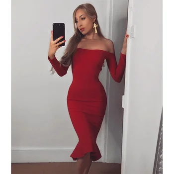 Top Quality Sexy Women Dress Slash Neck Long Sleeve Fishtail Knee Length Bandage Dress
Top Quality Sexy Women Dress Slash Neck Long Sleeve Fishtail Knee Length Bandage Dress