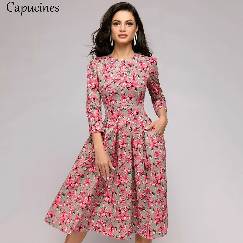 Capucines Vintage Elegant Flower Print Party Woman Dress 2019 Spring Summer 3/4 Sleeve Pocket Casual Crew Neck Dress
Capucines Vintage Elegant Flower Print Party Woman Dress 2019 Spring Summer 3/4 Sleeve Pocket Casual Crew Neck Dress