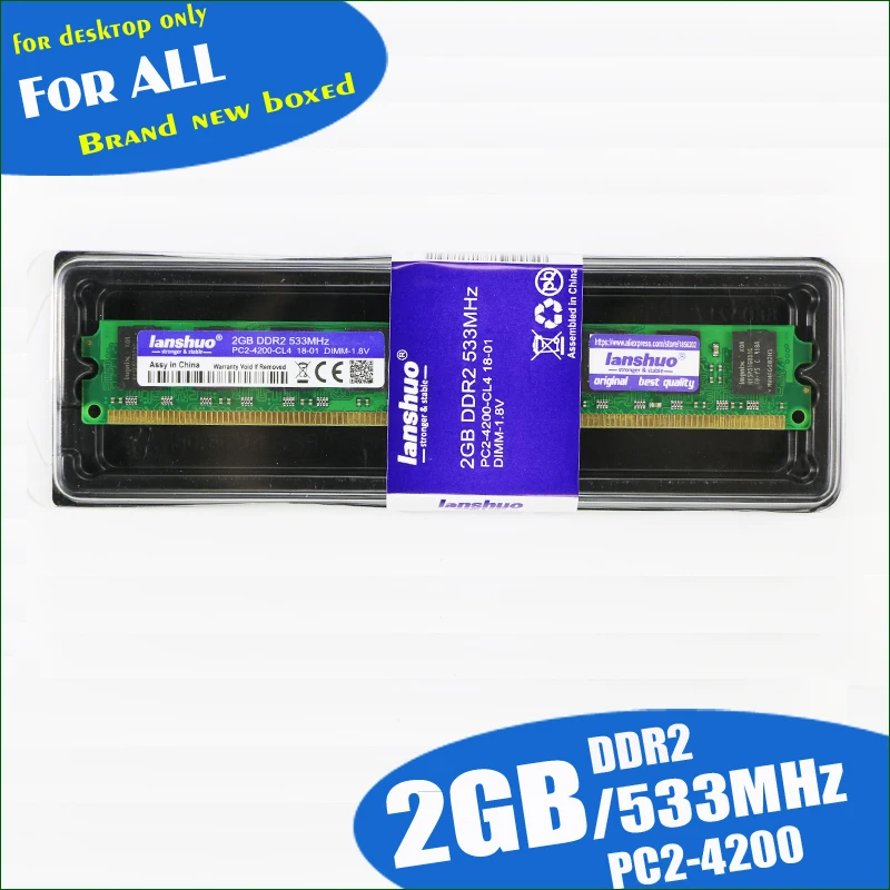 lanshuo 2GB DDR2 PC2-4200 533MHz For Desktop PC DIMM Memory RAM 240 pins (For intel amd) Fully compatible System High Compatible
lanshuo 2GB DDR2 PC2-4200 533MHz For Desktop PC DIMM Memory RAM 240 pins (For intel amd) Fully compatible System High Compatible