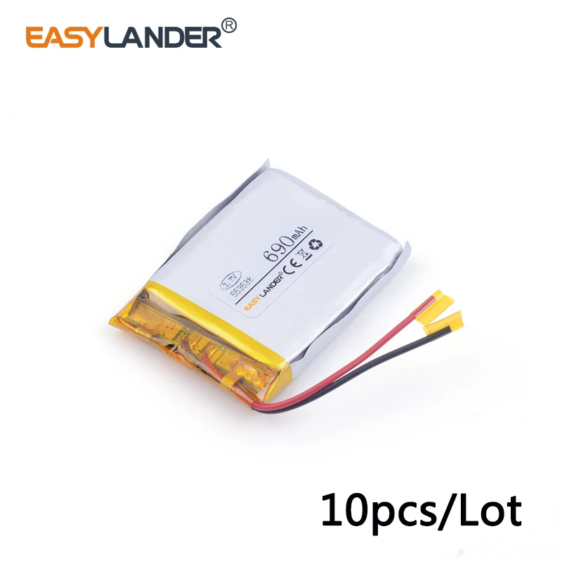 10pcs /Lot 690mah 553538 3.7v lithium Li ion polymer rechargeable battery for dvr,GPS,mp3,mp4,cell phone,speaker smart watch
10pcs /Lot 690mah 553538 3.7v lithium Li ion polymer rechargeable battery for dvr,GPS,mp3,mp4,cell phone,speaker smart watch