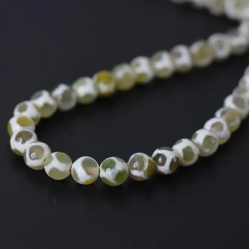 Different size 3Strand/Lot Wholesale Yellow&White Football Stripe Tibetan Dzi Onxy Faceted Round Loose Beads DIY Jewelry Making |