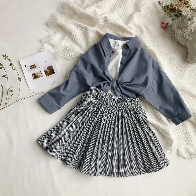 3PCS WLG girls spring clothing set kids girl blue cotton linen shirt white vest and plaid skirt set baby casual clothes
3PCS WLG girls spring clothing set kids girl blue cotton linen shirt white vest and plaid skirt set baby casual clothes