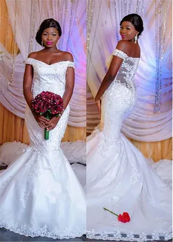 Amazing Tulle Off-the-shoulder Neckline Mermaid Wedding Dress With Lace Appliques Bridal Dress for Black Girl
Amazing Tulle Off-the-shoulder Neckline Mermaid Wedding Dress With Lace Appliques Bridal Dress for Black Girl