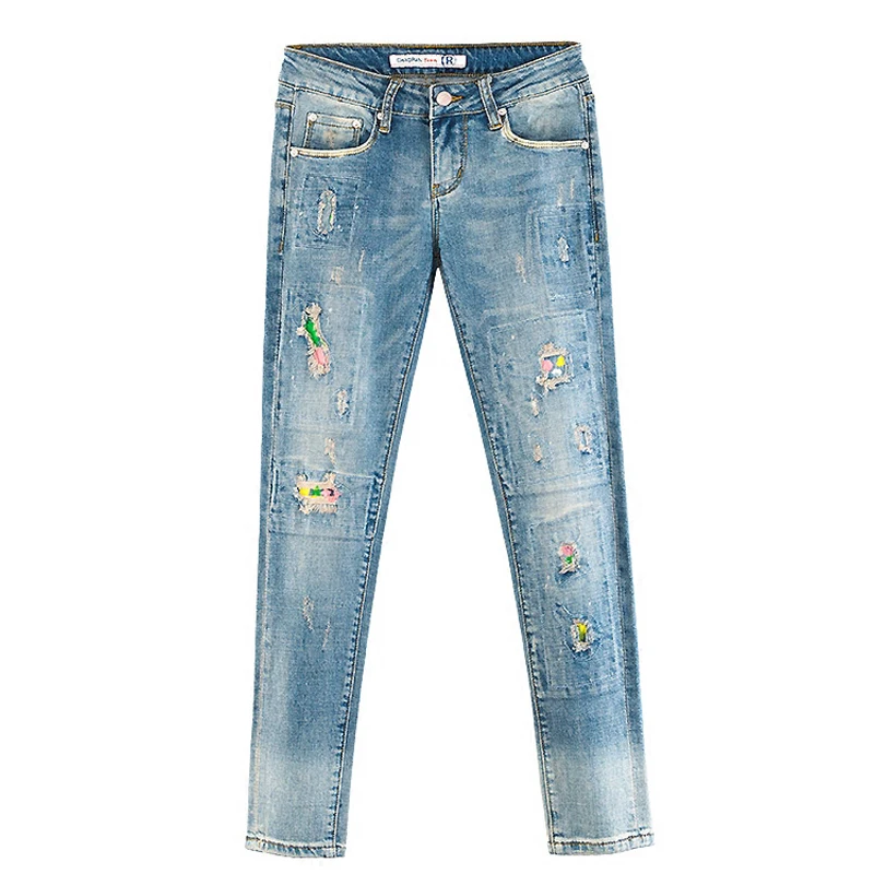 Spring Summer Fashion Women Printed Ripped Hole Beggar Ankle Length Stretch Denim Pants , Woman Distressed Cross Pants Jeans
Spring Summer Fashion Women Printed Ripped Hole Beggar Ankle Length Stretch Denim Pants , Woman Distressed Cross Pants Jeans