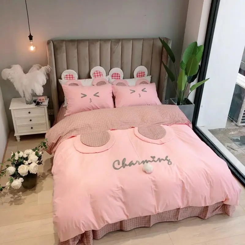 

Twin Queen King size Pink Kids Girls Bedding Set 100%Cotton Bedsheet Duvet Cover Fitted sheet Bed set ropa de cama parure de lit