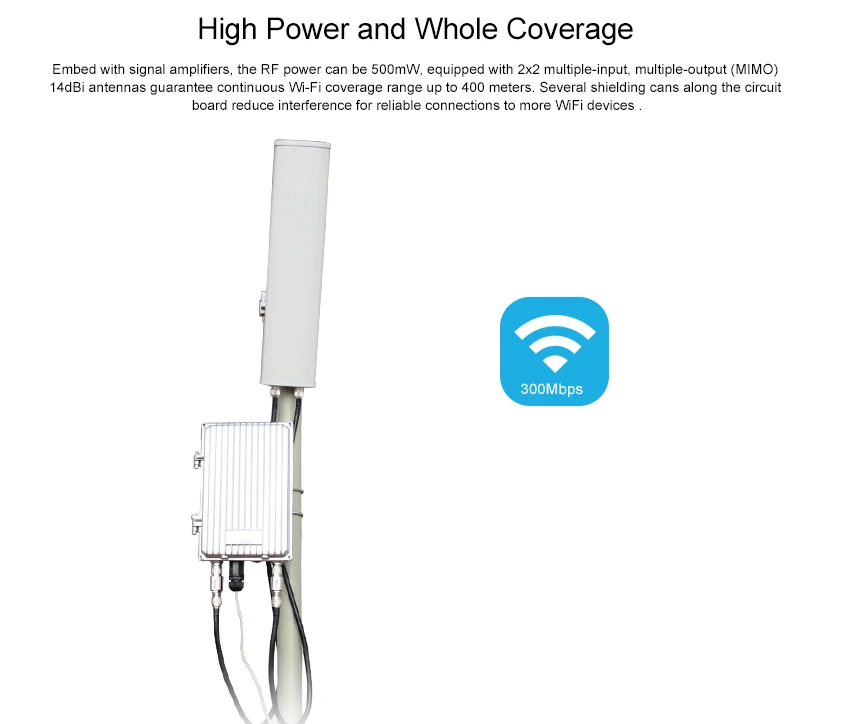 300Mbps Outdoor WIFI Station Access Point with 802.11bgn Protocol & GatewayRepeaterAP Operation Modes for Max 64 Clients-Highpower_1