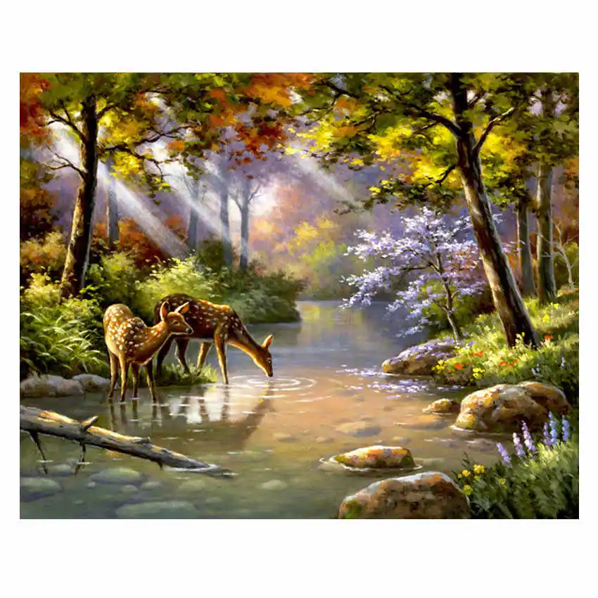 

RIHE Forest Deer Diy Painting By Numbers Animal Oil Painting On Canvas Hand Painted Cuadros Decoracion Acrylic Paint Home Decor