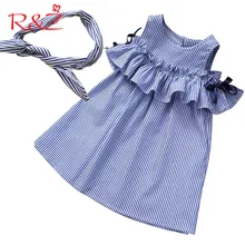 R & Z bebé niñas vestido 2019 verano sin mangas rayas algodón volantes A-line vestidos + diadema 2 piezas ropa para niños(China)