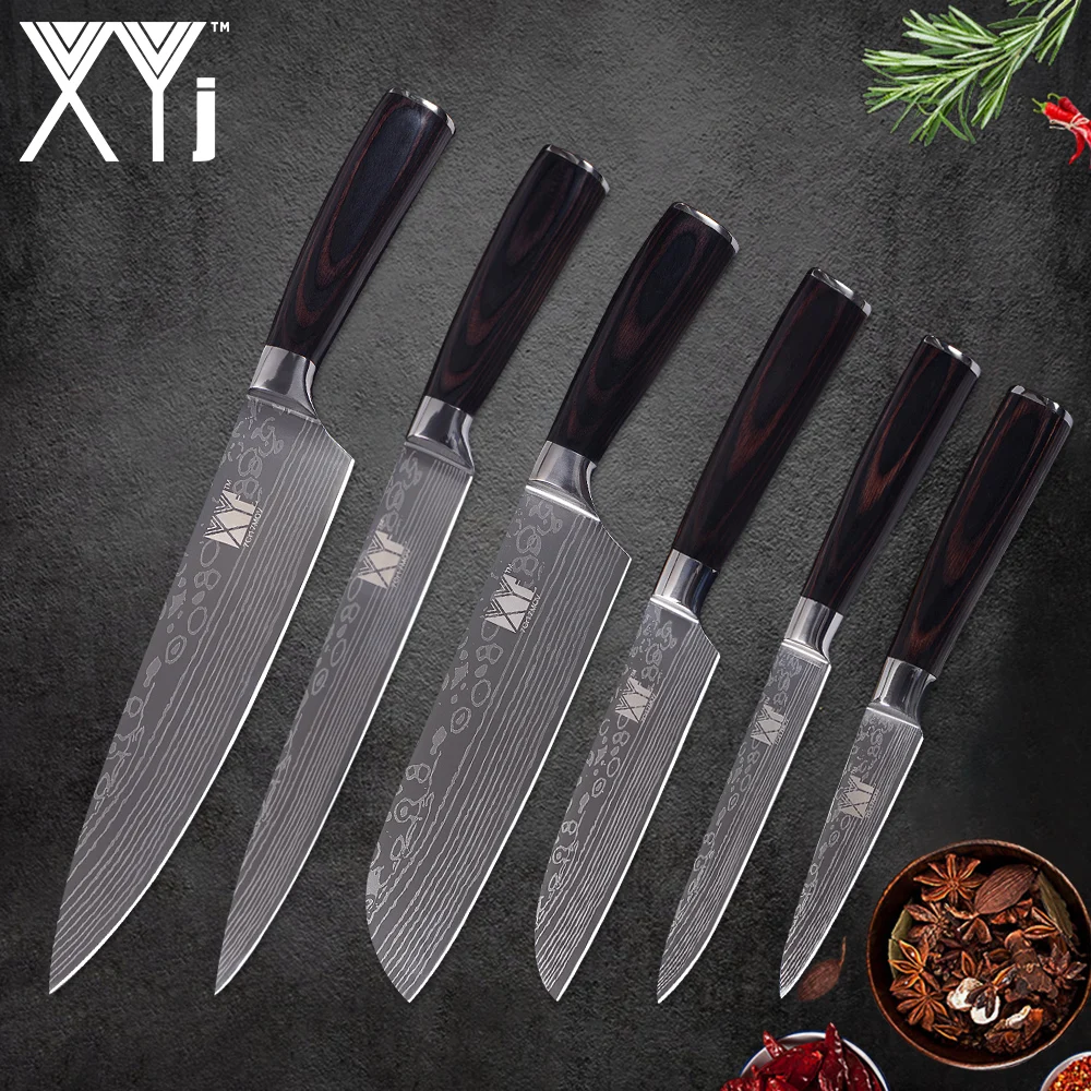 XYj Kitchen Stainless Steel Knife Set 6PCS Color Wood Handle Beauty Pattern Blade Chef Slicing Santoku Utility Paring Knives
XYj Kitchen Stainless Steel Knife Set 6PCS Color Wood Handle Beauty Pattern Blade Chef Slicing Santoku Utility Paring Knives