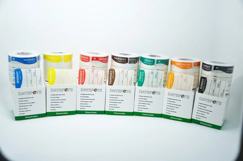 HYDS-DL2x2 Food Date Storage Labels 2"X2" Dissolvable Food Day of the Week Rotation Stickers, 250 /roll
HYDS-DL2x2 Food Date Storage Labels 2"X2" Dissolvable Food Day of the Week Rotation Stickers, 250 /roll