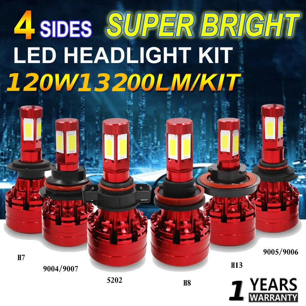 LED Headlight Kit 120W Super Bright 4-Sides White H4/HB2/9003 11/8/9 H13 9004/HB1 9005/HB3 9006/HB4 9007/HB5 H16 5202 Car Bulb
LED Headlight Kit 120W Super Bright 4-Sides White H4/HB2/9003 11/8/9 H13 9004/HB1 9005/HB3 9006/HB4 9007/HB5 H16 5202 Car Bulb
