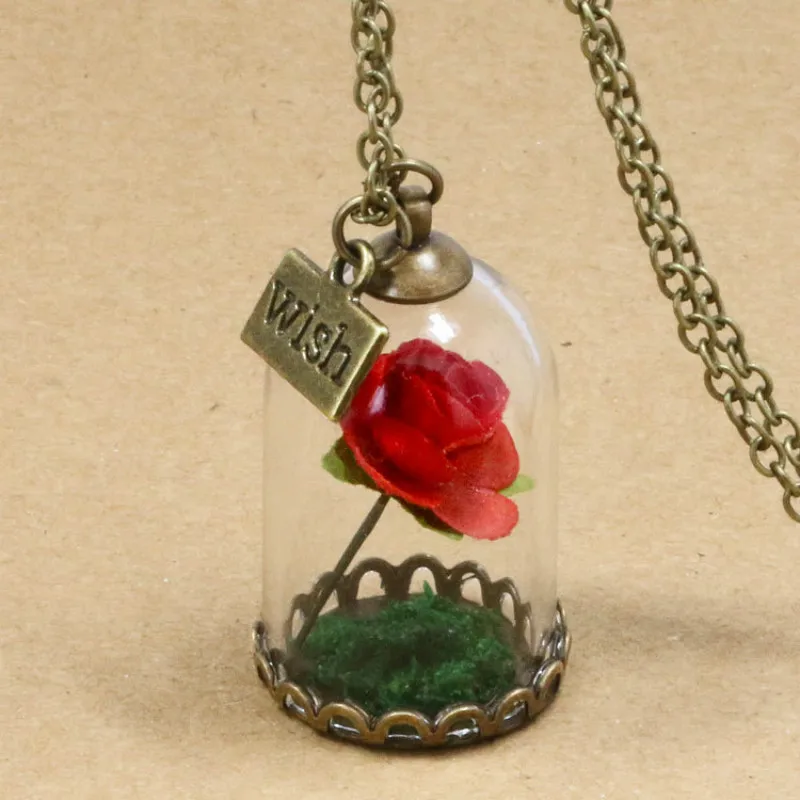 Beauty and The Beast Retro Glass Vial Necklace Butterfly Wish Accessories Necklace Red Rose Dried Flower Jewelry for Women Girls
Beauty and The Beast Retro Glass Vial Necklace Butterfly Wish Accessories Necklace Red Rose Dried Flower Jewelry for Women Girls