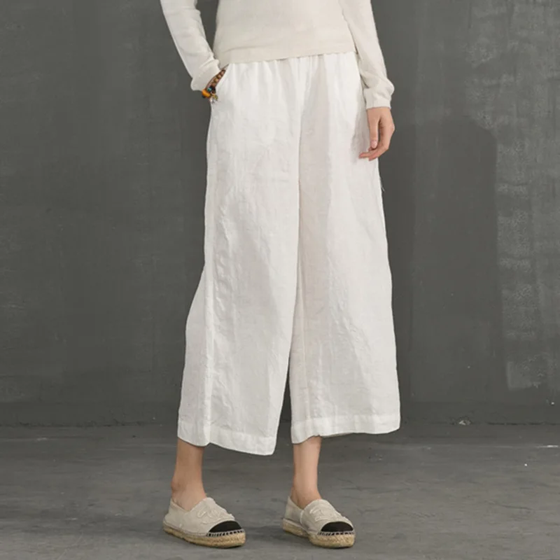New Cotton Linen Soft Wide Leg Women Pants Elastic Waist Ankle-Length Solid Color Summer Loose Trouser
New Cotton Linen Soft Wide Leg Women Pants Elastic Waist Ankle-Length Solid Color Summer Loose Trouser