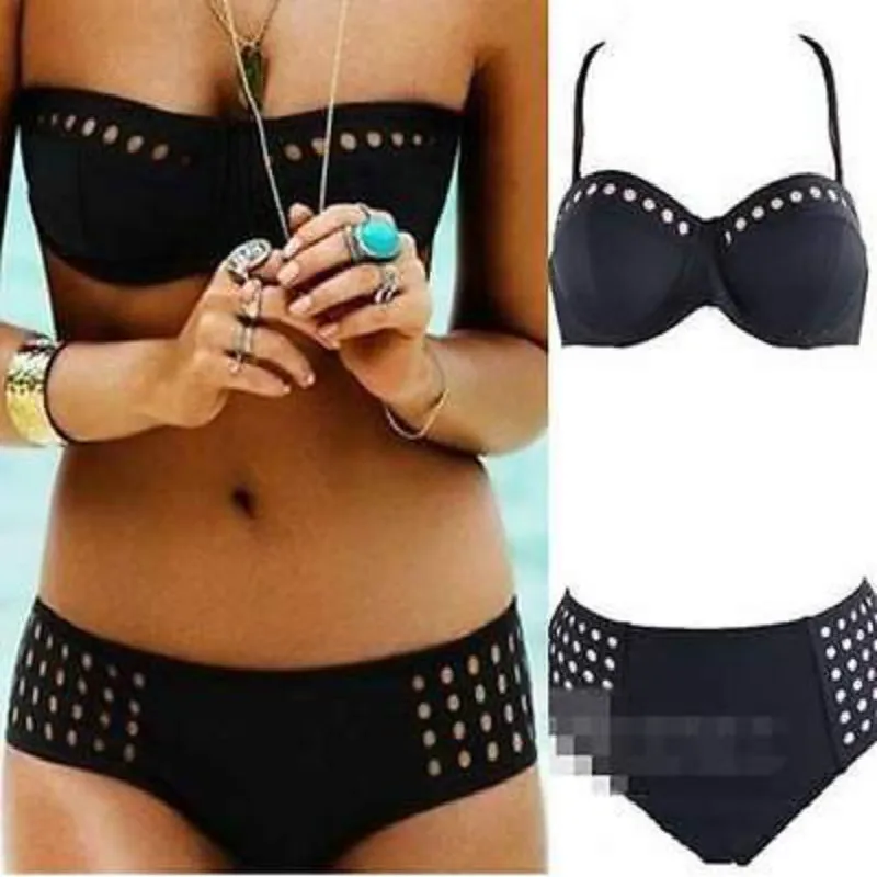 hot Summer Dot Bikini Set Sexy Women Bandage Black Bikini Set Sexy Padded Bra Swimsuit Swimwear