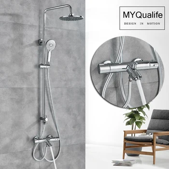 Bright Chrome Thermostatic Shower Mixer Faucet Dual Handle Rainfall Bath Shower Set 8" Rainfall Shower Mixer Tap Wall Mount Tap
Bright Chrome Thermostatic Shower Mixer Faucet Dual Handle Rainfall Bath Shower Set 8" Rainfall Shower Mixer Tap Wall Mount Tap
