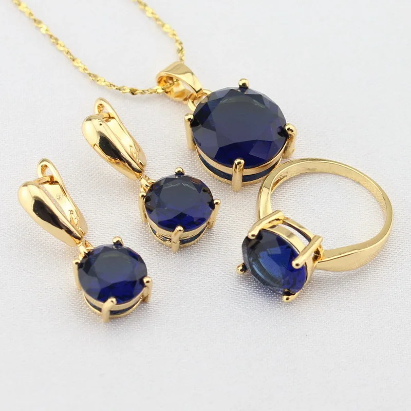 WPAITKYS Round Gold Color Jewelry Sets For Women Blue Stones Drop Earrings Necklace Pendant Rings Free Gift Box
WPAITKYS Round Gold Color Jewelry Sets For Women Blue Stones Drop Earrings Necklace Pendant Rings Free Gift Box