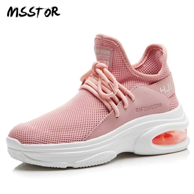 MSSTOR Fashion Pink Platform Shoes Concise Mesh Shoelaces Round Toe Causal Shoes Women Mixed Colors Woman Shoes 2018 Spring