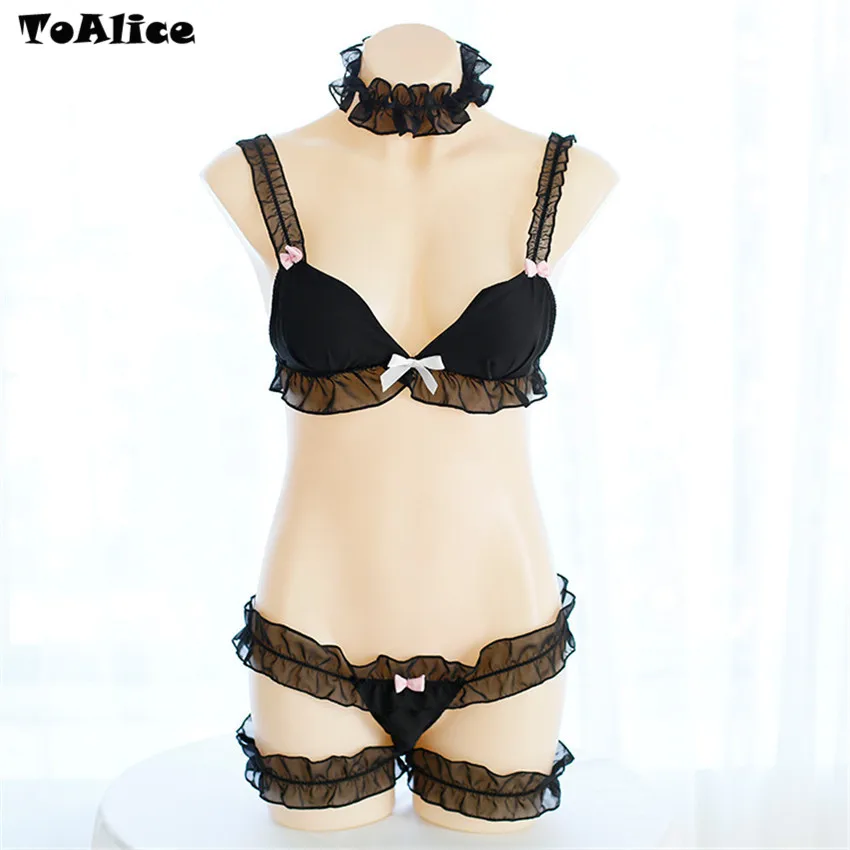 Sexy Women's Lingerie Set 5PCS Bra & Panties & Neckring & 2 Leg Rings Set Transparent Lace Bikini Set Bows Cute Lolita Underwear
Sexy Women's Lingerie Set 5PCS Bra & Panties & Neckring & 2 Leg Rings Set Transparent Lace Bikini Set Bows Cute Lolita Underwear