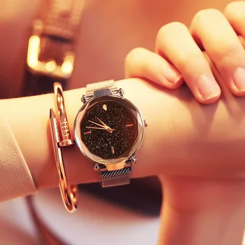 Rose Gold Luxury Mesh Ladies Clock Magnet Buckle Starry Sky Diamond Geometric Surface Women Watches Female Dress Wristwatches
Rose Gold Luxury Mesh Ladies Clock Magnet Buckle Starry Sky Diamond Geometric Surface Women Watches Female Dress Wristwatches