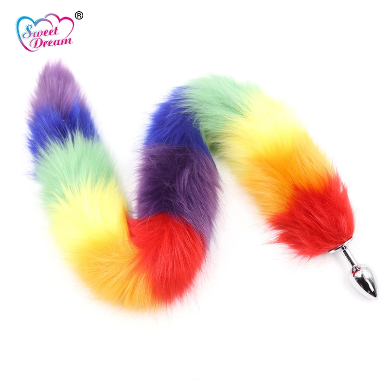 Silicone Rainbow Faux Fox Tail Plug Furry Roleplay Animal Cosplay Cat Fox