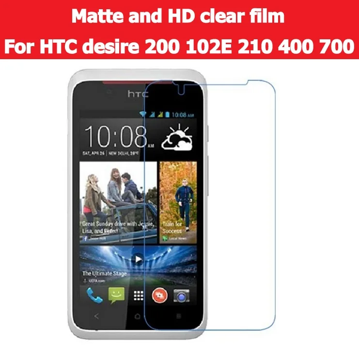 Фото HD Clear Glossy Film For HTC Desire 200 102E 210 Anti-Glare Matter 400 700 Front Screen Protector Film+cloth | Мобильные телефоны и