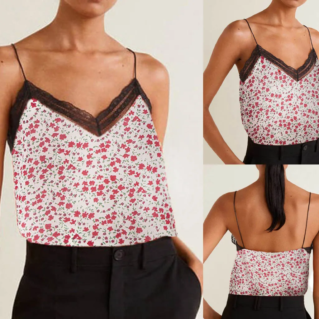 Ladies Floral Lace Panel Off-Shoulder Sling Top Vest Women's Chiffon Printing Shirt Sleeveless Top Shirt camiseta lencera mujer
Ladies Floral Lace Panel Off-Shoulder Sling Top Vest Women's Chiffon Printing Shirt Sleeveless Top Shirt camiseta lencera mujer