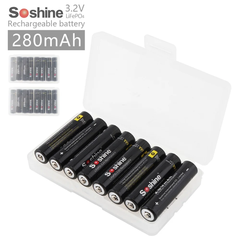 

Soshine 16Pcs 10440 280mAh 3.2V LiFePO4 Rechargeable AAA Battery with Portable Battery Box for LED Flashlight / Headlamp