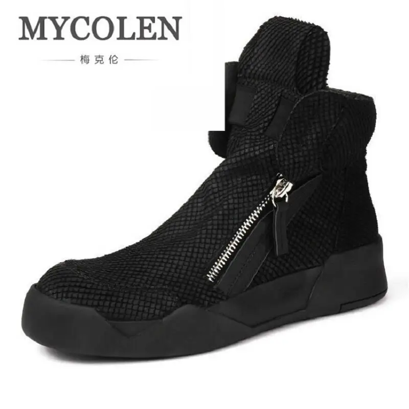 

MYCOLEN Men Shoes High-Top Military Ankle Boots Comfortable Leather Plush Motorcycle Boots Black Shoes Tenis Masculino Adulto