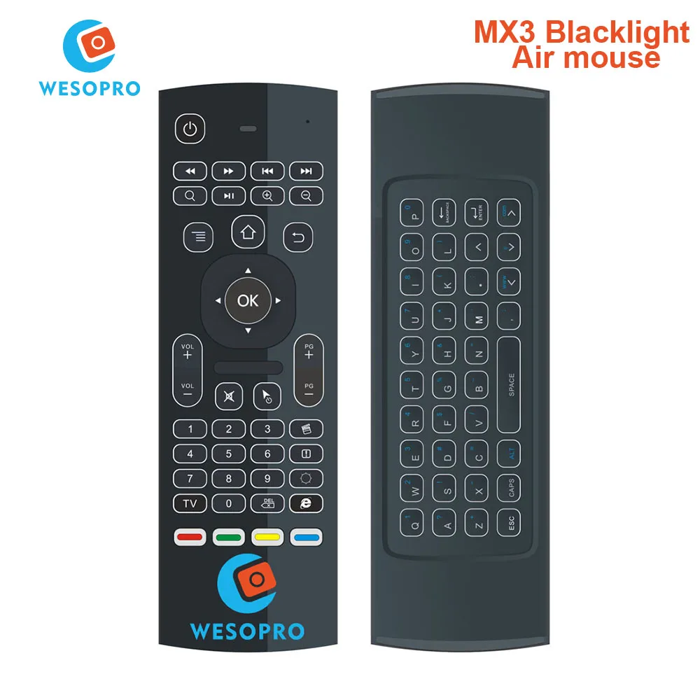 

WESOPRO MX3 Backlight 2.4G Wireless Keyboard Controller Remote Control Air Mouse for Smart Android TV Box mini PC HTPC Projector
