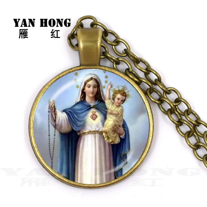 Фото Модное ожерелье стекло с фокусным расстоянием 25 мм Девы Марии мира и счастья для
