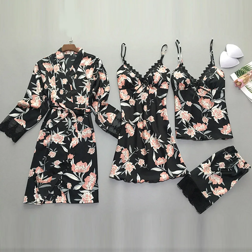 4Pcs Women Sexy Robe Gown Spring Summer Nightrobe Print Lace Sleepwear Nightgowns BathRobe Plus Size Wimen Beach Spa Sleepwear
4Pcs Women Sexy Robe Gown Spring Summer Nightrobe Print Lace Sleepwear Nightgowns BathRobe Plus Size Wimen Beach Spa Sleepwear