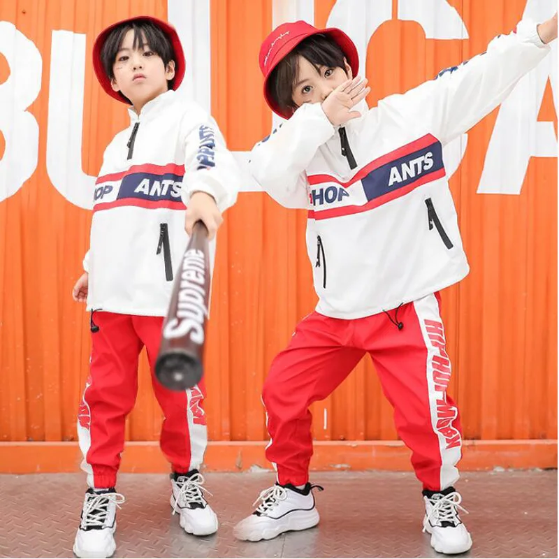 Kids Red Jacket Shirt Jogger Pants Ballroom dancing clothes Suit Outfits Girls Boys Competition Jazz Hip Hop dance wear Clothing |