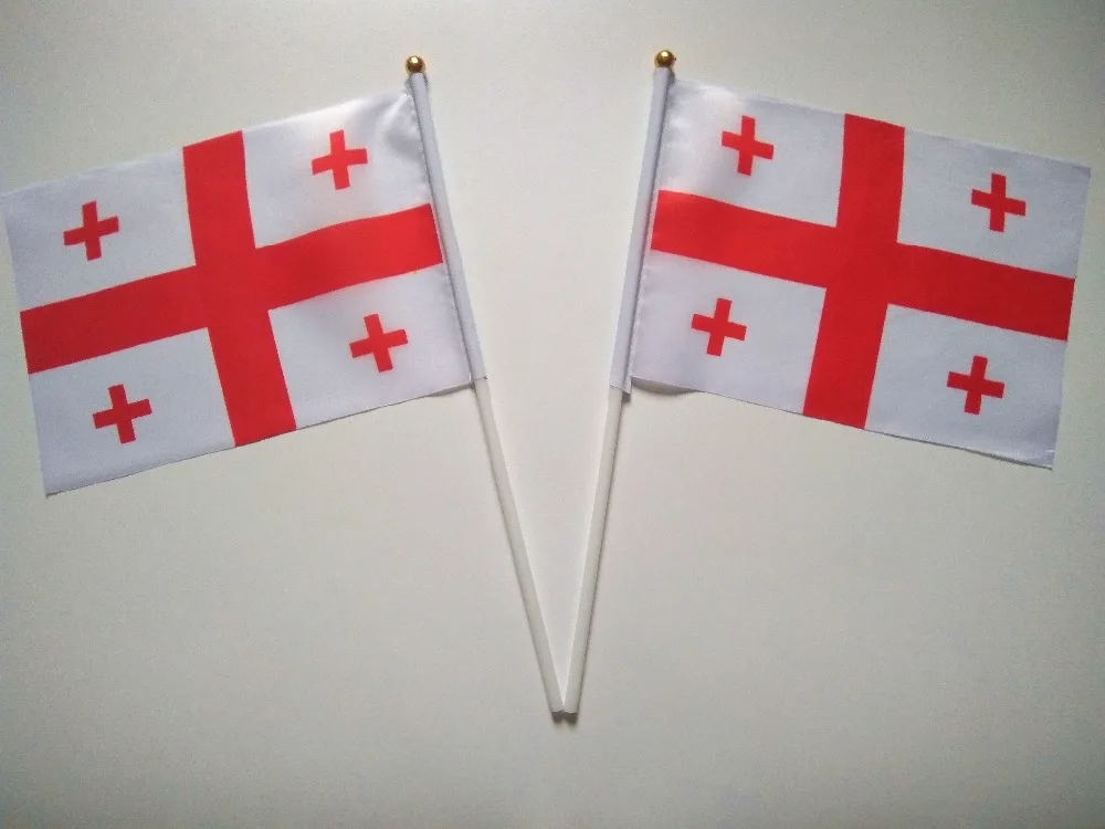 Wholesale Hand wave banners Georgia National flags polyester materials with pole 14*21 cm
Wholesale Hand wave banners Georgia National flags polyester materials with pole 14*21 cm