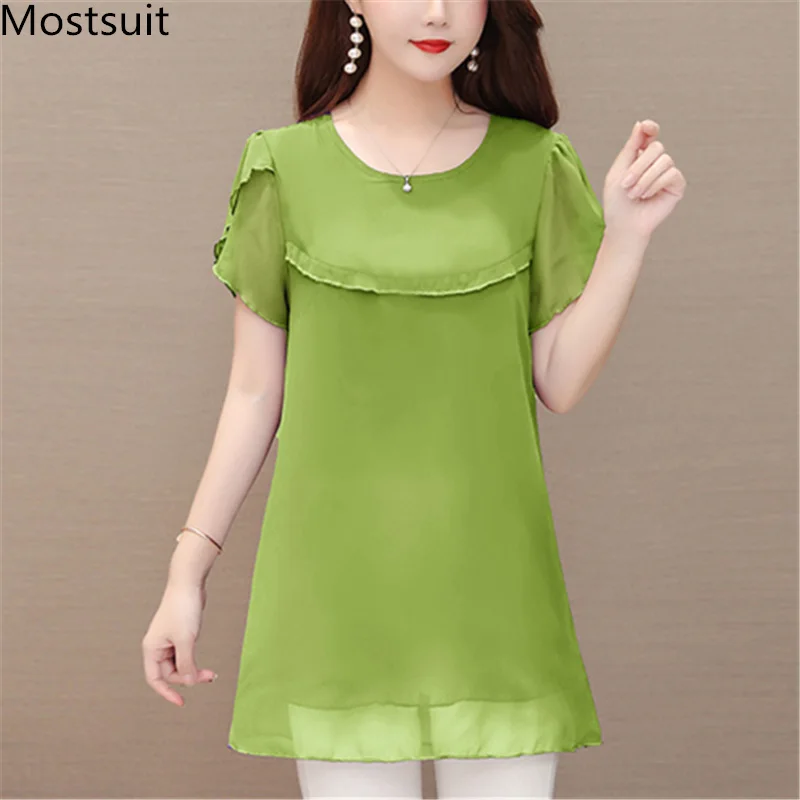 Plus Size Summer Chiffon Blusas Mujer Women Short Sleeve O-neck Casual Elegant Office Korean Tops Shirts Blouses 2019
Plus Size Summer Chiffon Blusas Mujer Women Short Sleeve O-neck Casual Elegant Office Korean Tops Shirts Blouses 2019