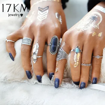 17KM Boho Jewelry Stone Midi Ring Sets for Women 8pcs/Set