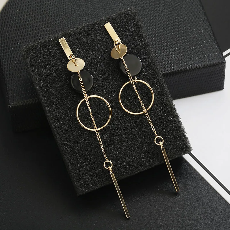 Korean Style Fashion Long Dangle Earrings Women Silver Gold Round Geometric Earrings Black Stone Circle Earrings Elegant Brincos
Korean Style Fashion Long Dangle Earrings Women Silver Gold Round Geometric Earrings Black Stone Circle Earrings Elegant Brincos