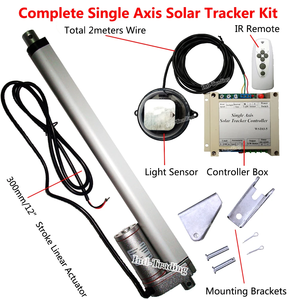 Complete Single Axis Sunlight Track- Solar Tracker Sun Power Kit & 12" Linear Actuator & Controller for 100W Solar Panel Module
Complete Single Axis Sunlight Track- Solar Tracker Sun Power Kit & 12" Linear Actuator & Controller for 100W Solar Panel Module
