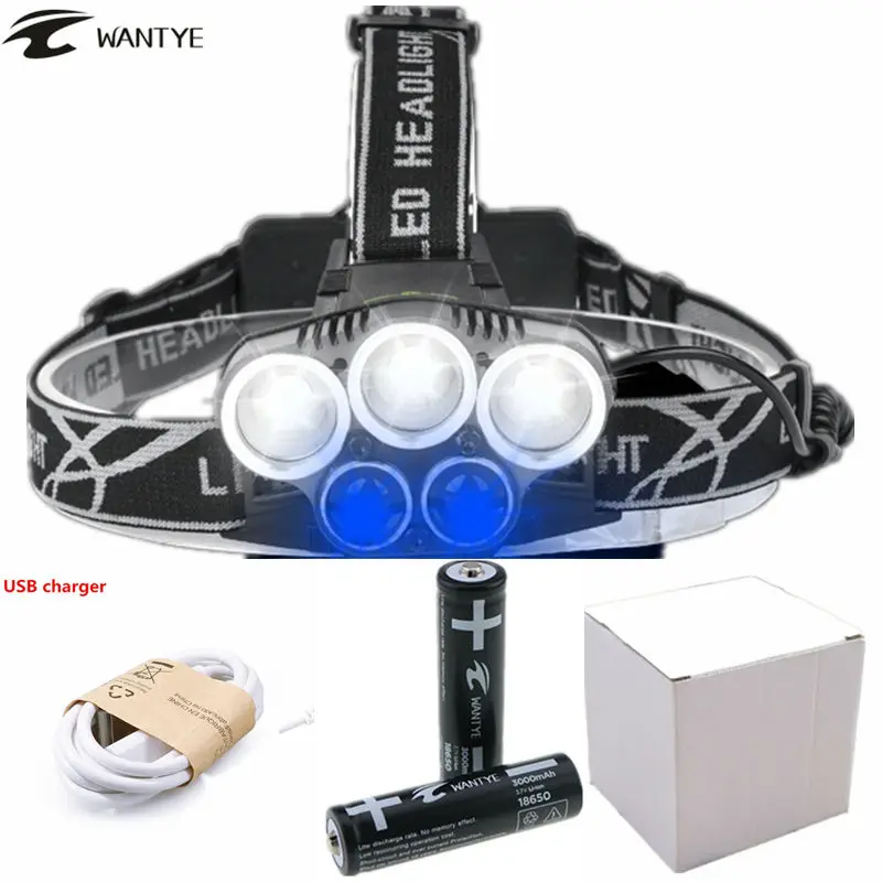 10000Lm USB LED Head lamp XM-L 3T6+2Q5 White Blue light 5 Modes Headlamp Headlight Camping Head Torch lamp+18650 battery
10000Lm USB LED Head lamp XM-L 3T6+2Q5 White Blue light 5 Modes Headlamp Headlight Camping Head Torch lamp+18650 battery