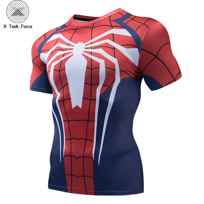 Реглан рукав Человек паук 3D печатных футболки мужские компрессионные рубашки