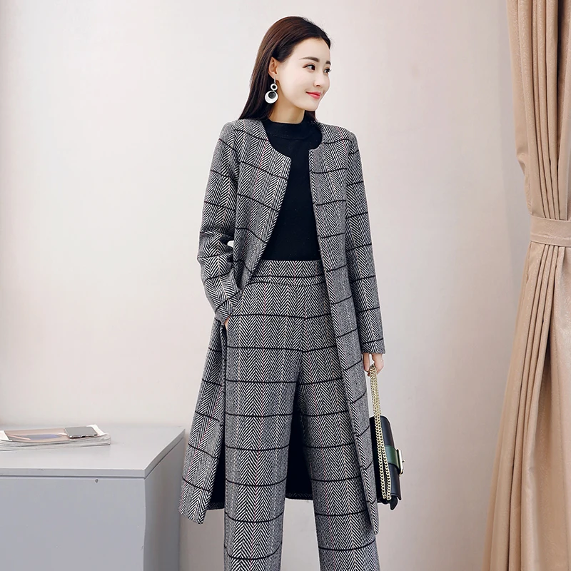 2019 New British Retro Plaid Office Ladies Woolen Blends Outfits Belted Long Outwear Coat Wide Leg Pants Elegant Women Set Suits
2019 New British Retro Plaid Office Ladies Woolen Blends Outfits Belted Long Outwear Coat Wide Leg Pants Elegant Women Set Suits