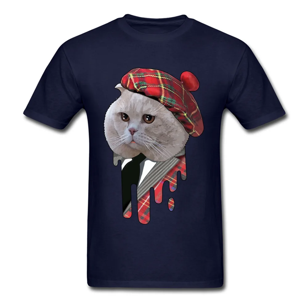 Hip hop Scottish cat Round Collar T Shirts VALENTINE DAY Tops & Tees Short Sleeve for Men Cheap 100% Cotton Cool T-shirts Scottish cat navy