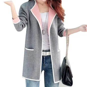 2020 Spring Long Women Sweaters New Autumn All-match Patchwork Slim Suit Knitted Cardigan Sweater With Pocket Female Sweater
2020 Spring Long Women Sweaters New Autumn All-match Patchwork Slim Suit Knitted Cardigan Sweater With Pocket Female Sweater