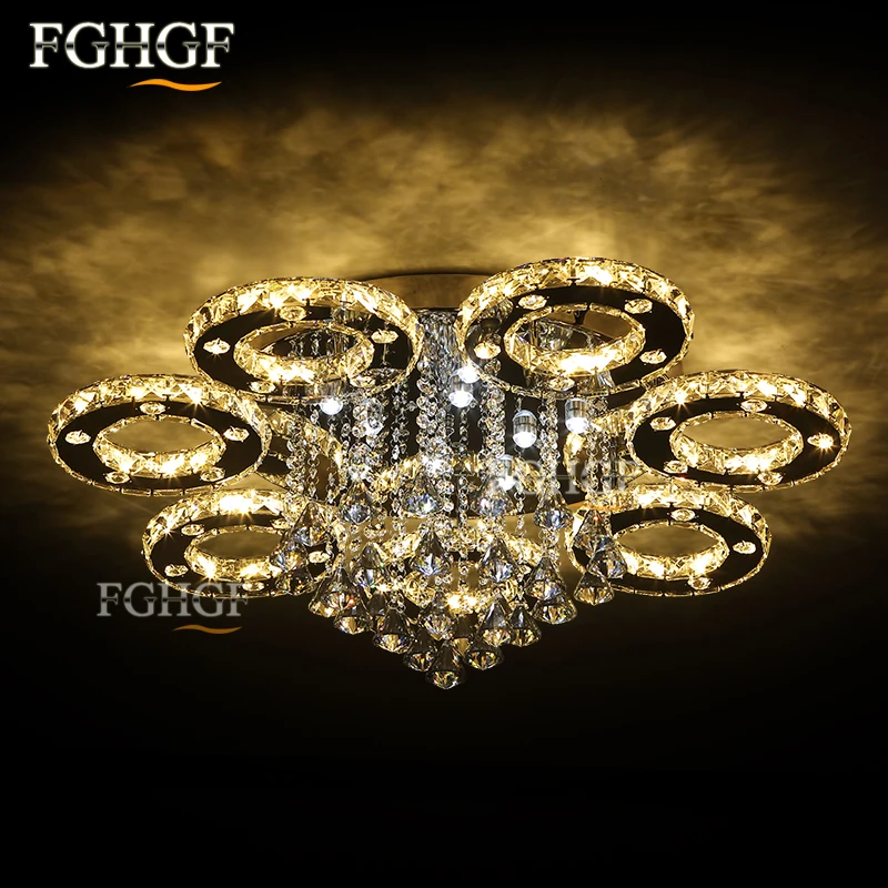 Modern led crystal chandelier light Round Circle Flush Mounted Chandeliers lamp living room Lustre luminaria with remote control (21)