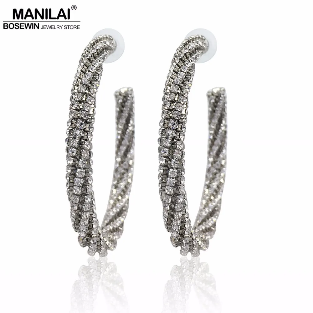 MANILAI Luxury Fashion Circle Silver Color Crystal Big Earring Women Statement Charm Rhinestone Hoop Earrings Jewelry Gifts 
MANILAI Luxury Fashion Circle Silver Color Crystal Big Earring Women Statement Charm Rhinestone Hoop Earrings Jewelry Gifts