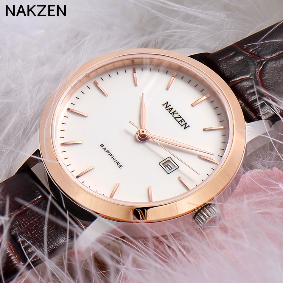 Nakzen марка роскошные женщины часы 2017 сапфир montre femme натуральная кожа группа