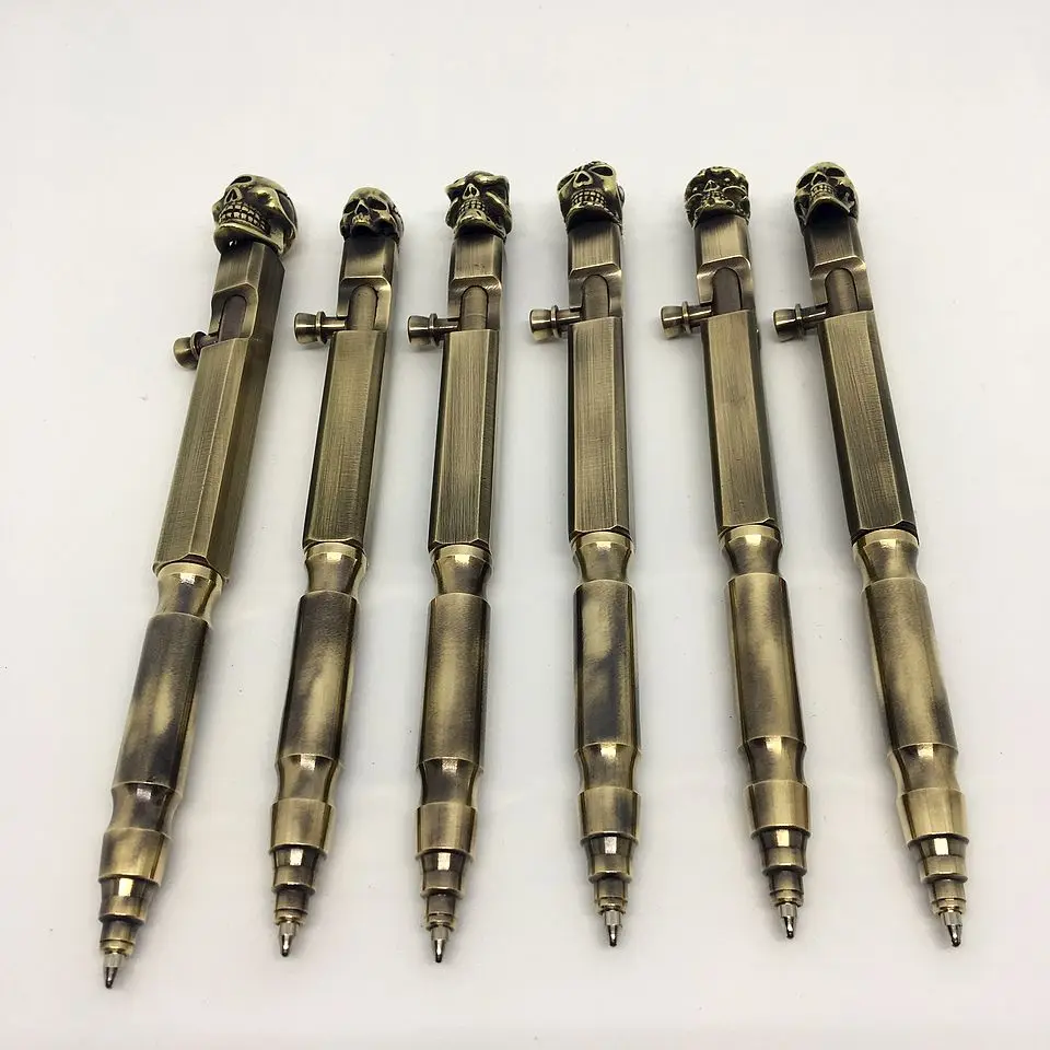 6 Style Handmade Pen Brass Skull Creative Retro Bolt Type Tactical Ballpoint Pen
6 Style Handmade Pen Brass Skull Creative Retro Bolt Type Tactical Ballpoint Pen