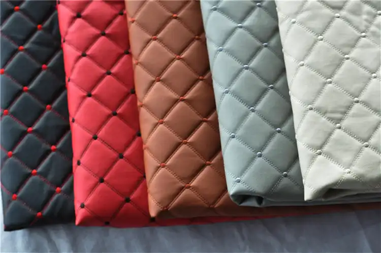 High Grade Pu Leather Perforated Embroidered Plaid Fabric Car Interior Roof Fabric Plaid Car Seat Cushion Sponge Fabric