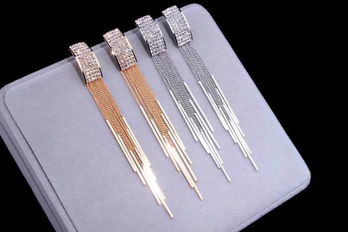 New Gold Color Long Crystal Tassel Dangle Earrings for Women Wedding Drop Earing Brinco Fashion Jewelry Gifts E1717 26