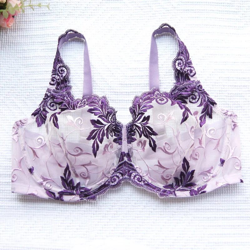 

Women's Minimizer Bra Full Coverage Underwire Lace Floral Embroidery Unlined Bra Lingerie for Woman 34 36 38 40 C D DD DDD F G